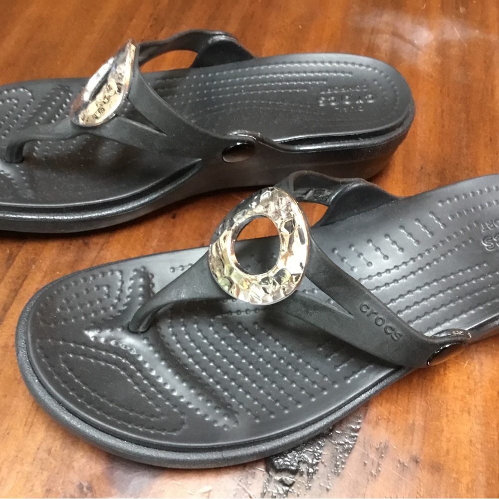 Crocs Dual Comfort Black Sandals Sz 7 Woman’s